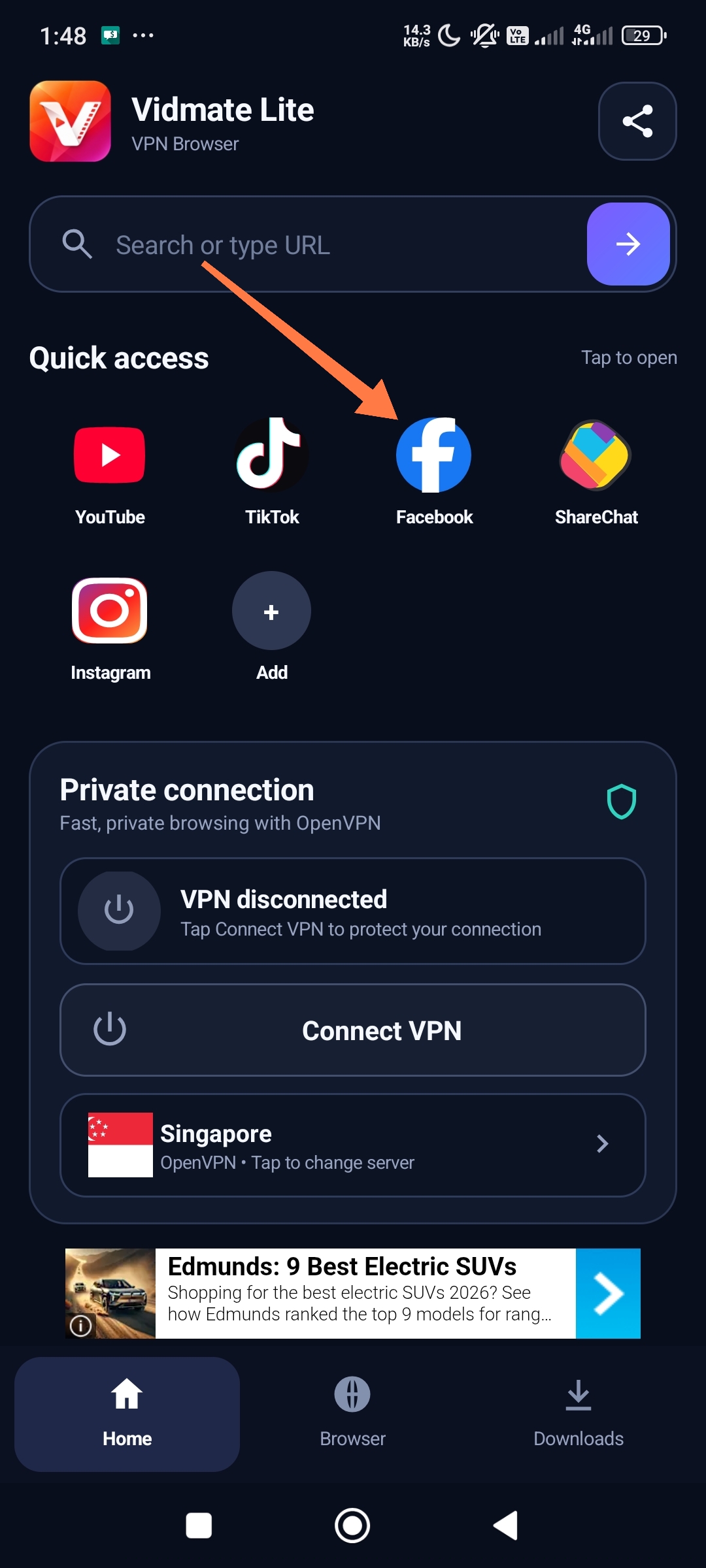 Facebook download workflow in Video Tube Lite screenshot 2