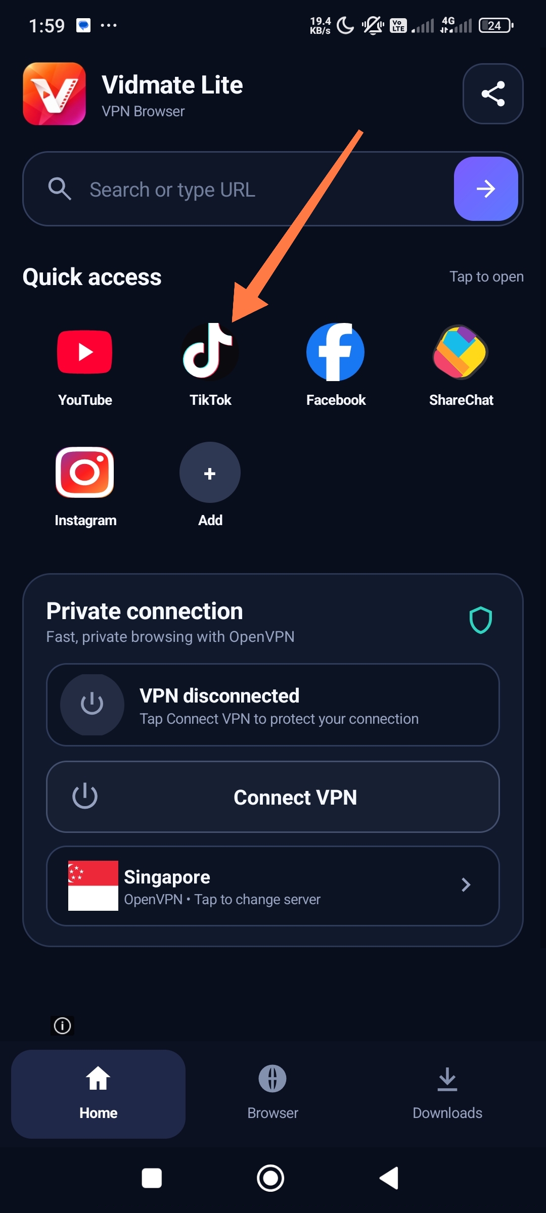 TikTok download workflow in Video Tube Lite screenshot 2