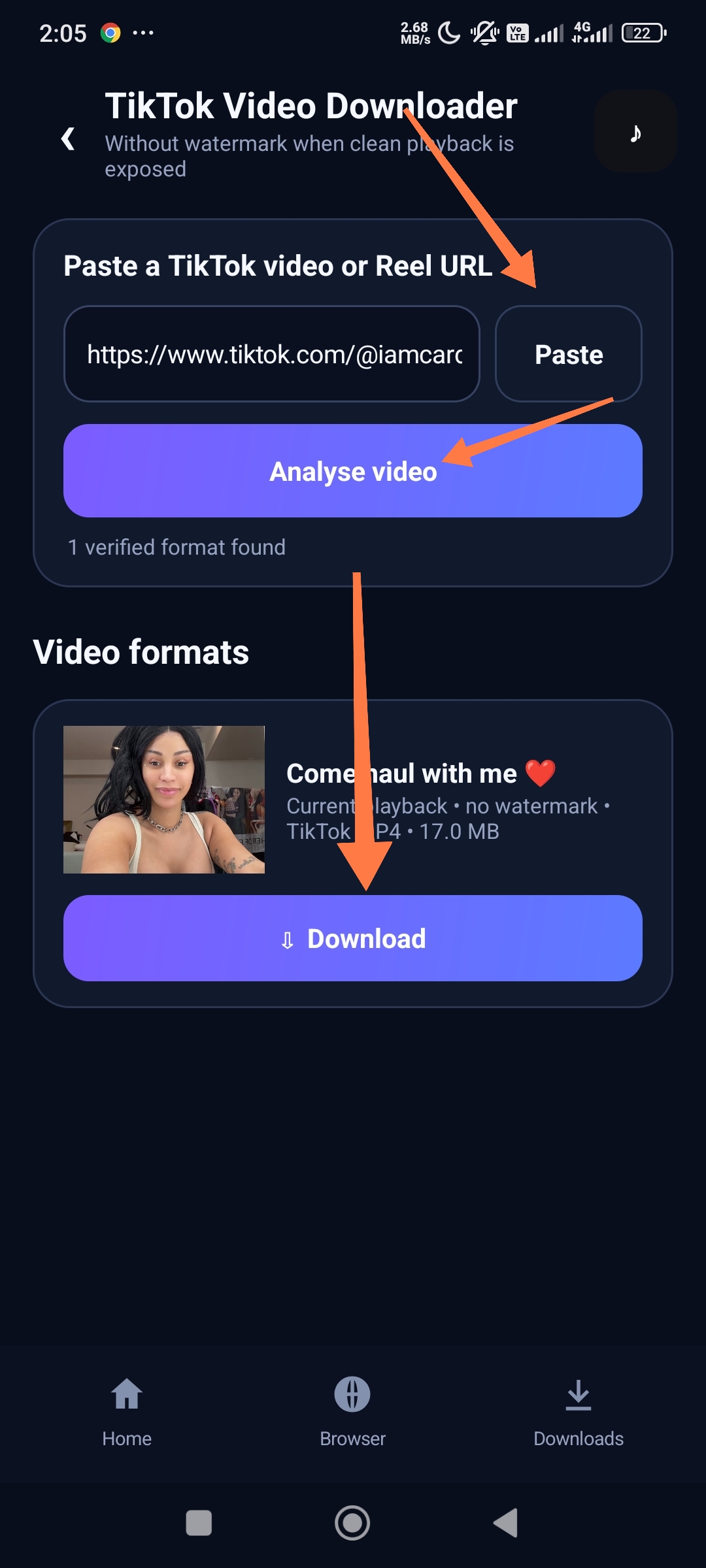 TikTok download workflow in Video Tube Lite screenshot 3