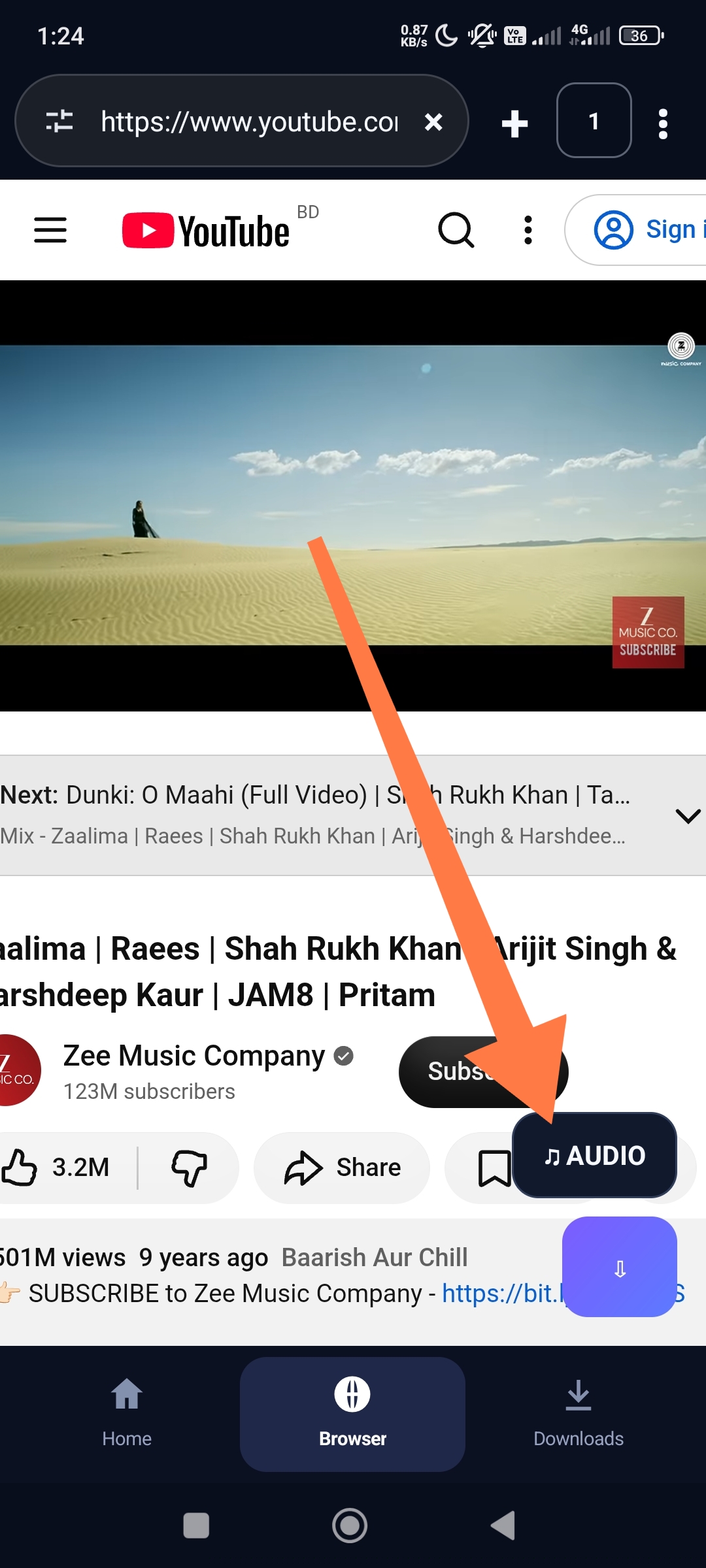 YouTube download workflow in Video Tube Lite screenshot 1