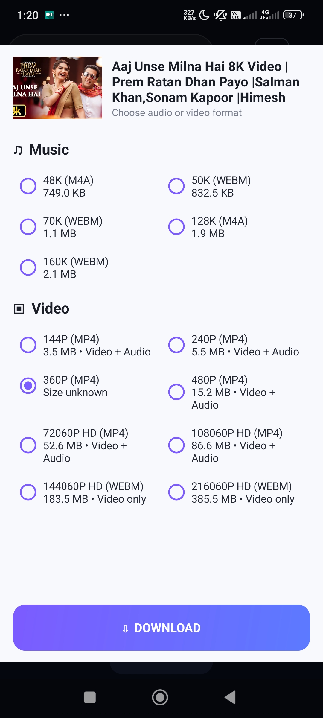 YouTube download workflow in Video Tube Lite screenshot 2